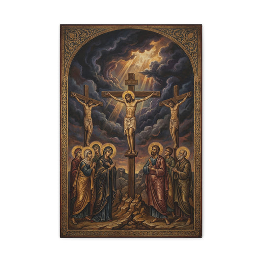 Jesus Christ Crucifixion Canvas Wall Art - Golgotha Religious Icon Painting, Sacred Cross Scene, Traditional Christian Decor - Living Room Wall Decor, Bedroom Home Decoration - Bedroom Home Decoration
