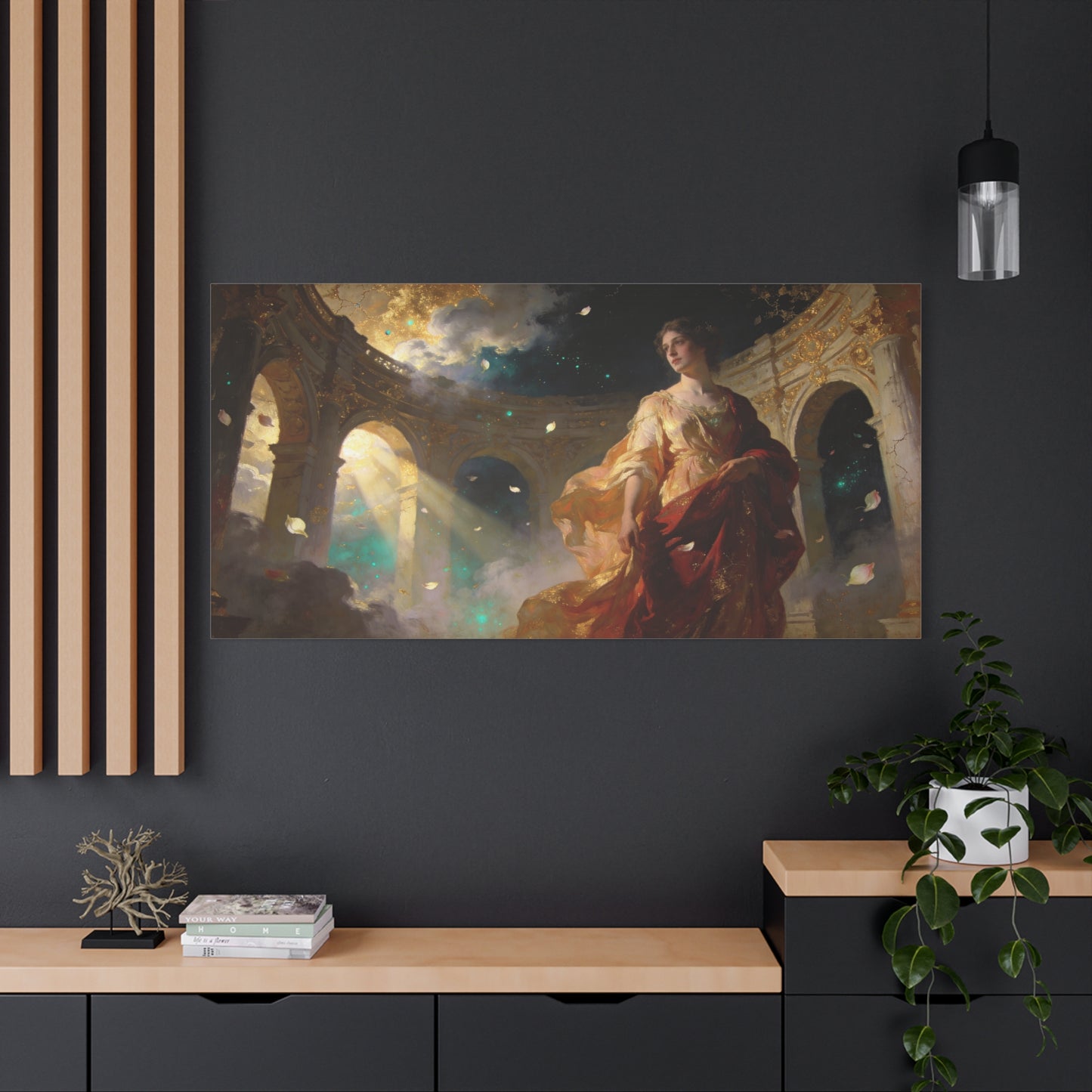 Ethereal Woman In Gilded Ruins Canvas Wall Art - Romantic Classical Painting, Golden Light, Cotton Art Print, Contemporary Style - Living Room Wall Decor, Bedroom Home Decoration - Ready to Hang