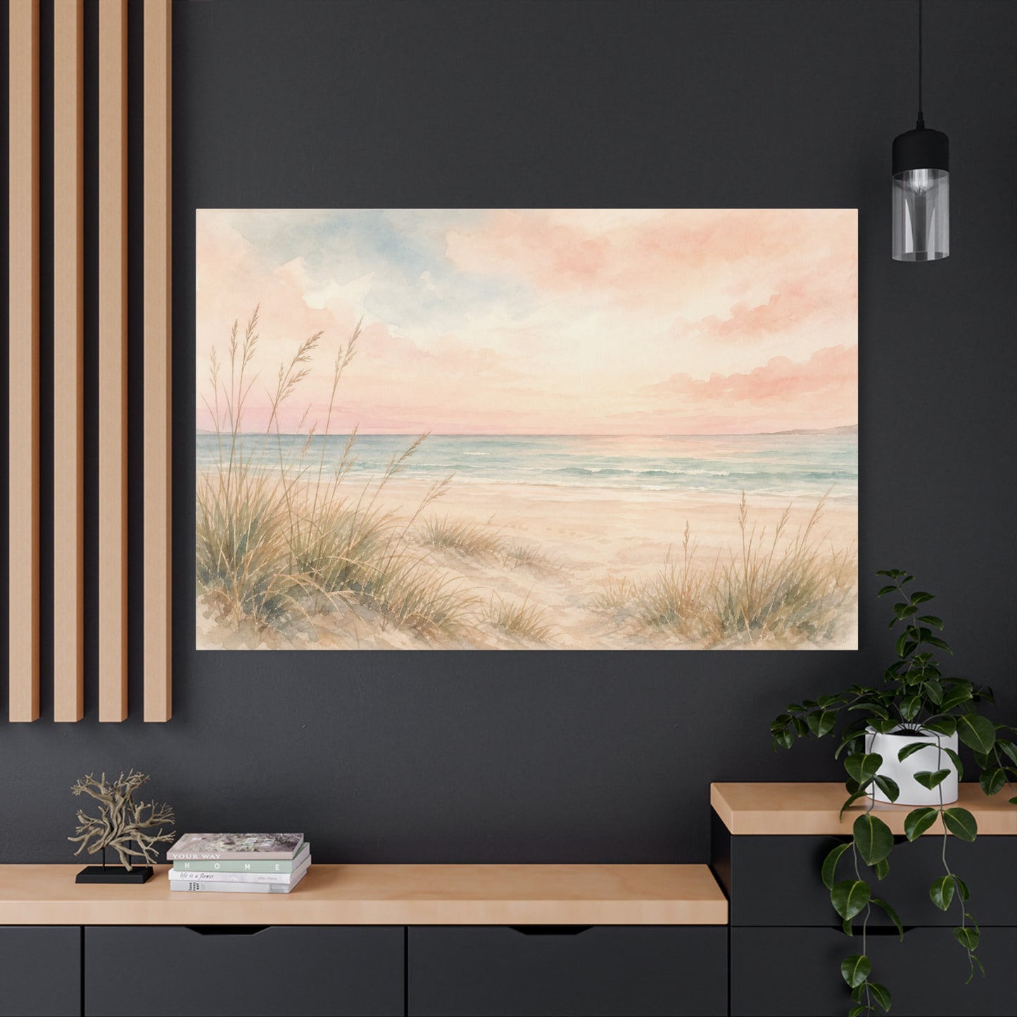 Pastel Beach Dune Canvas Wall Art - Coastal Seascape Sunset Shore Grass Print - Soft Pink Blue Watercolor - Bedroom Wall Decor, Living Room Home Decoration - Bedroom Home Decoration - Ready to Hang