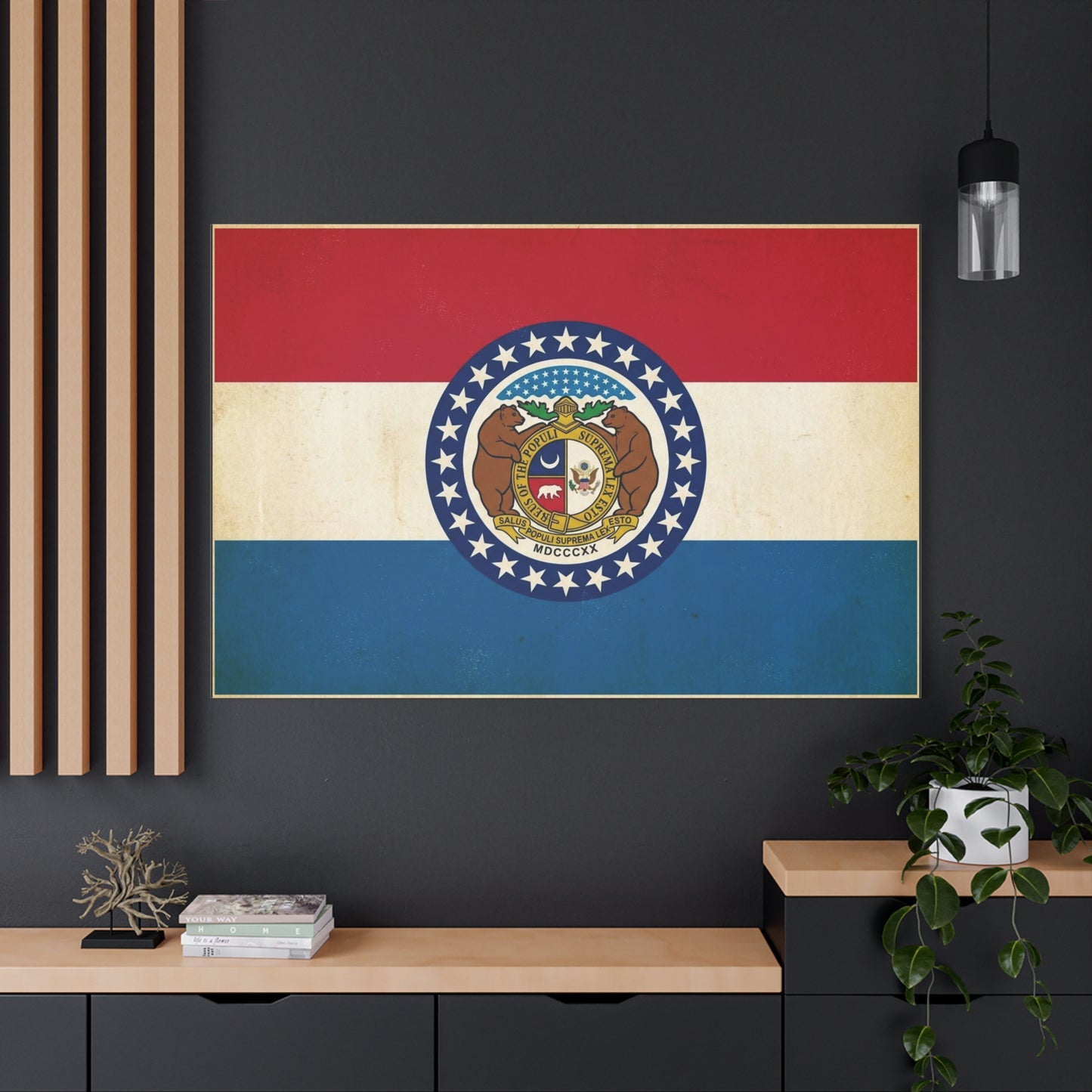 Missouri State Flag Canvas Wall Art - Vintage Red White Blue Bear Seal Print - Patriotic Americana Decor - Living Room Wall Decor, Office Art - Ready to Hang - Bedroom Home Decoration - Ready to Hang