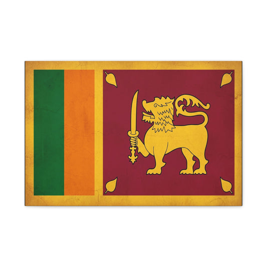 Sri Lanka Flag Canvas Wall Art - Golden Lion With Sword National Banner Print - Vintage Patriotic Style, Cultural Home Decor, Living Room Wall Decor, Office Art - Modern Farmhouse Style
