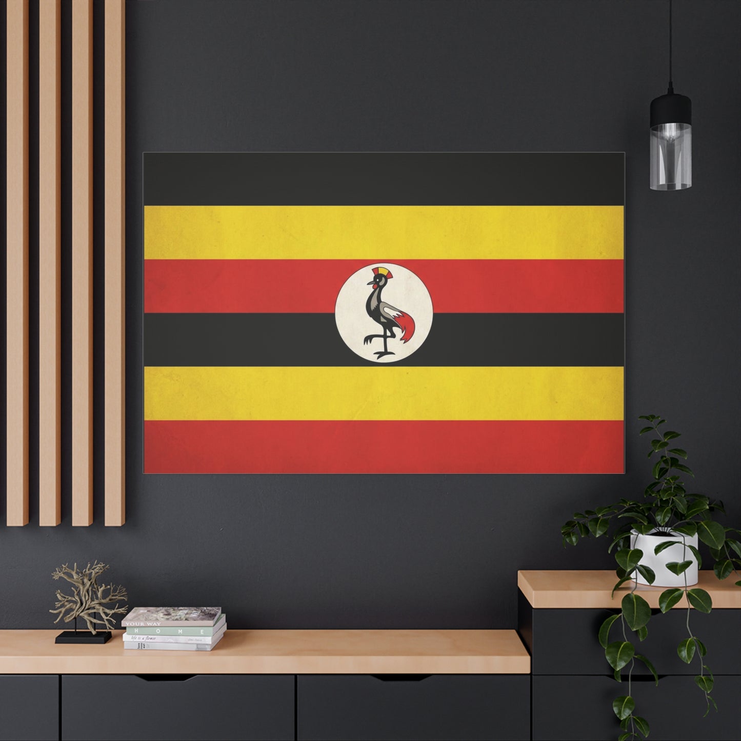 Uganda Flag Canvas Wall Art - Crested Crane National Flag Print, Patriotic Heritage Decor - Bold Tricolor Cotton Canvas - Modern Living Room Decoration - Living Room Wall Decor - Cozy Reading Nook Art