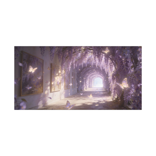 Wisteria Butterfly Canvas Wall Art - Dreamy Floral Tunnel Illustration, Lavender Glow, Matte Cotton Print - Contemporary Fantasy Style - Bedroom Wall Decor, Living Room Home Accent - Ready to Hang