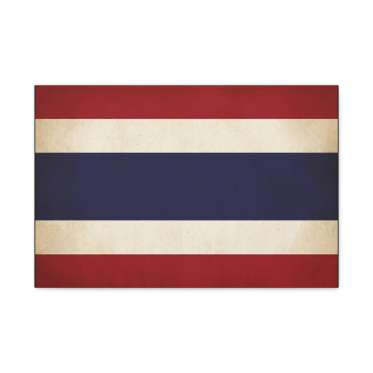 Thailand Flag Canvas Wall Art - Vintage Thai Tricolor Stripe Print, Minimalist Patriotic Decor - Matte Cotton Look - Living Room Wall Decor, Bedroom Home Decoration, Office Art - Ready to Hang