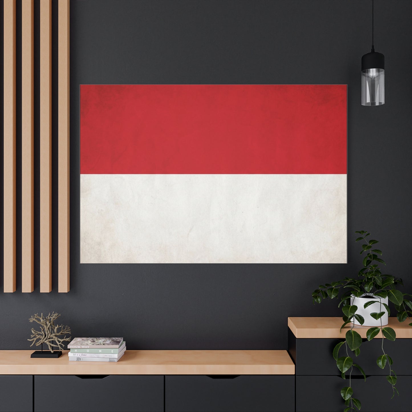 Indonesia Flag Canvas Wall Art - Red And White National Banner Print, Minimalist Patriotic Decor - Modern Cotton Canvas Style - Living Room Wall Decor - Bedroom Home Decoration - Cozy Reading Nook Art