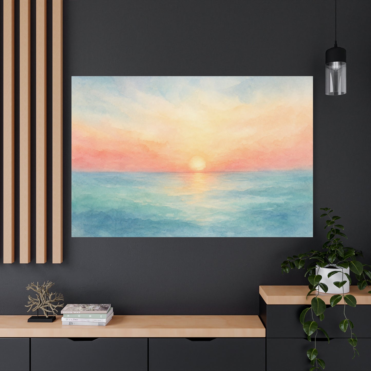 Pastel Ocean Sunrise Canvas Wall Art - Watercolor Seascape, Coastal Wall Decor - Serene Beach Horizon Print - Bedroom Home Decoration, Living Room Accent, Jellyfish Room Decor - Modern Farmhouse Style