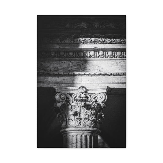 Black And White Corinthian Column Canvas Wall Art - Architectural Art Print, Dramatic Light And Shadow, Matte Cotton Decor - Minimalist Living Room Wall Decor, Office Art - Ready to Hang