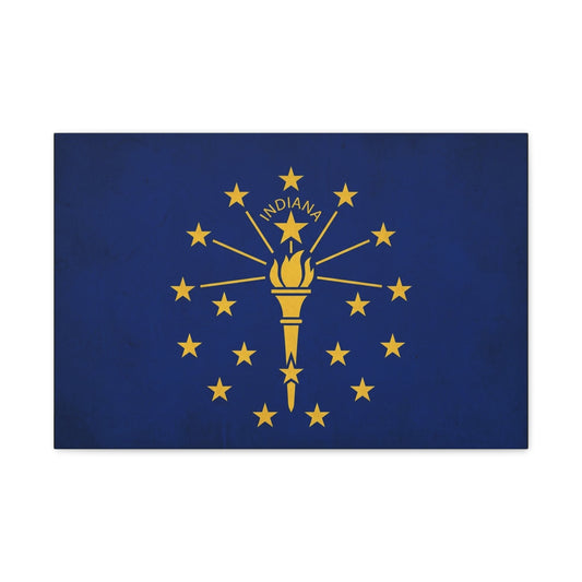 Indiana State Flag Canvas Wall Art - Blue Gold Torch Stars Print, Patriotic Decor - Matte Cotton Artwork - Living Room Wall Decor, Office Art, Dorm Decoration Accent - Bedroom Home Decoration