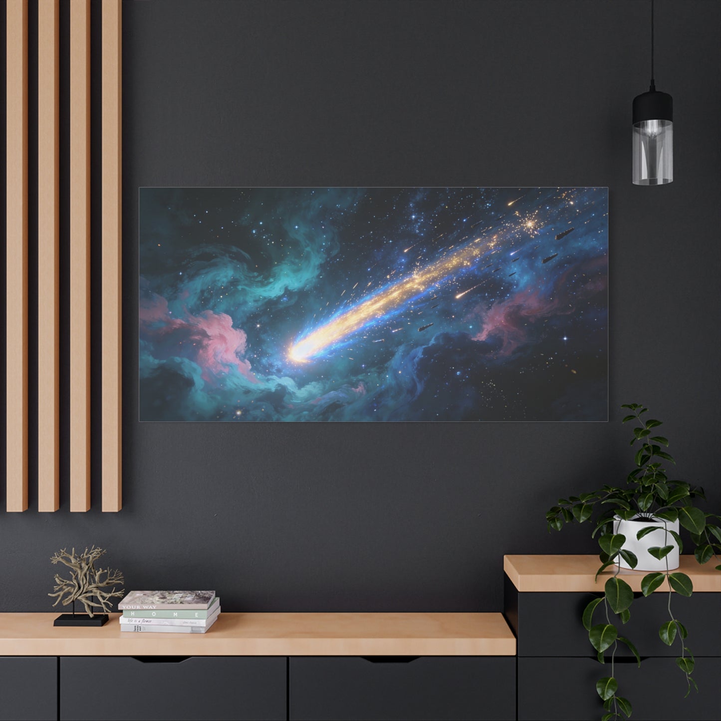 Comet Galaxy Canvas Wall Art - Cosmic Nebula Starfield, Abstract Space Artwork - Matte Cotton Print, Contemporary Celestial Style - Living Room Wall Decor, Office Art - Bedroom Home Decoration