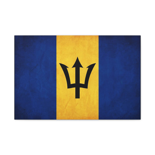 Barbados Flag Canvas Wall Art - Blue Gold Trident National Print, Caribbean Island Decor - Matte Cotton Artwork - Living Room Wall Decor, Office Accent - Bedroom Home Decoration - Ready to Hang