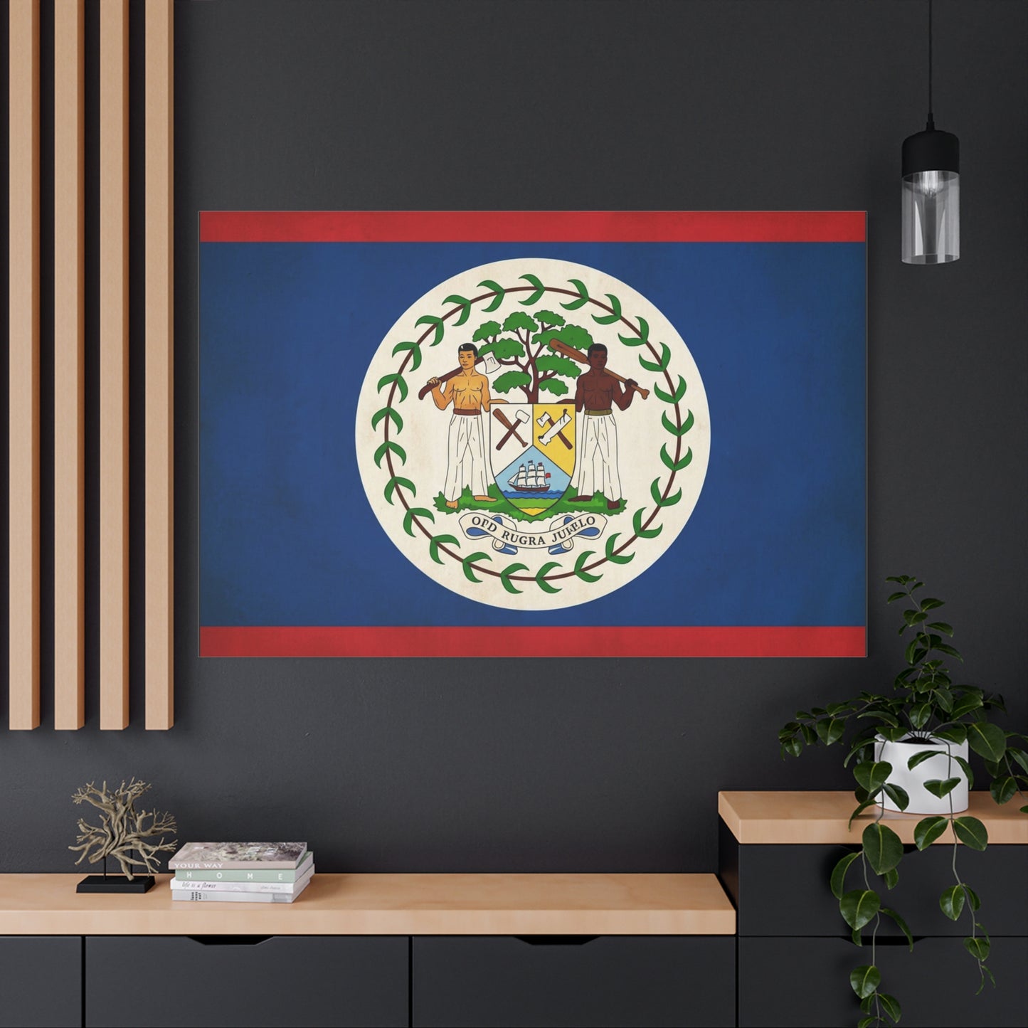 Belize Flag Canvas Wall Art - OTD RUGRA JUELO State Banner Print, Blue Red White Crest Design - Patriotic Traditional Decor - Living Room Home Decoration - Living Room Wall Decor - Ready to Hang