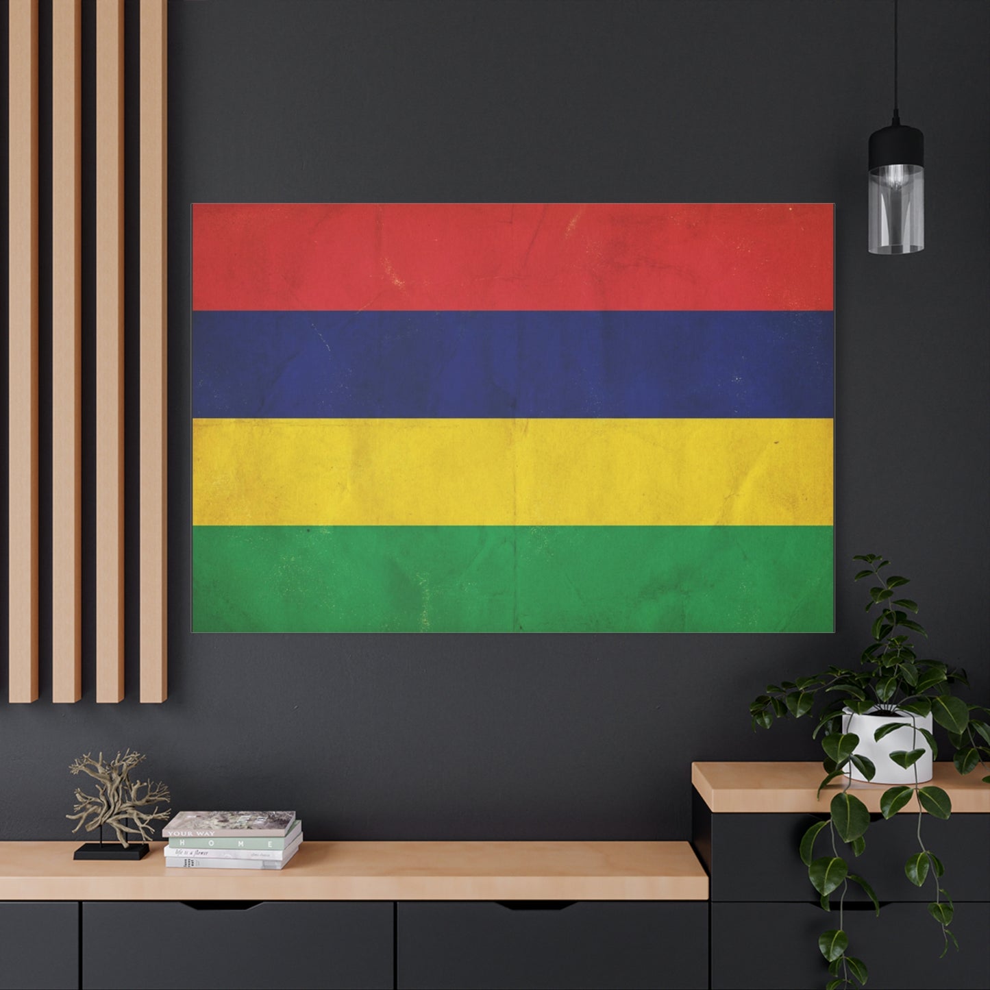 Mauritius Flag Canvas Wall Art - Vintage Country Pride Decor, Colorful Tricolor Banner Print - Traditional Style, Living Room Wall Decor, Bedroom Home Decoration - Ready to Hang - Ready to Hang