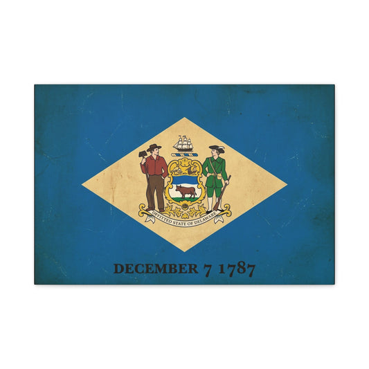 Delaware State Flag Canvas Wall Art - "December 7 1787" Vintage Blue Banner Print - Patriotic Historical Decor, Matte Canvas, Living Room Wall Decor, Office Art - Ready to Hang - Ready to Hang