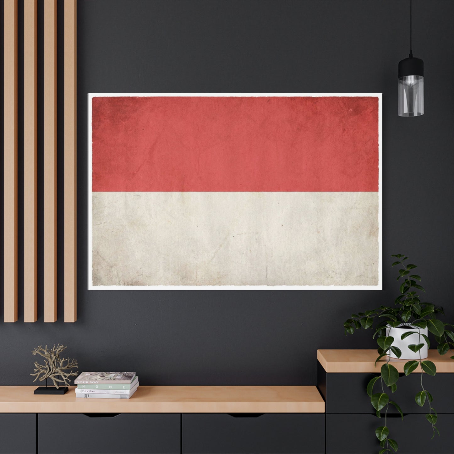 Indonesia Flag Canvas Wall Art - Vintage Red And White Banner Print, Minimalist Patriotic Decor - Matte Cotton Artwork - Living Room Wall Decor, Office Art, Dorm Accent - Bedroom Home Decoration
