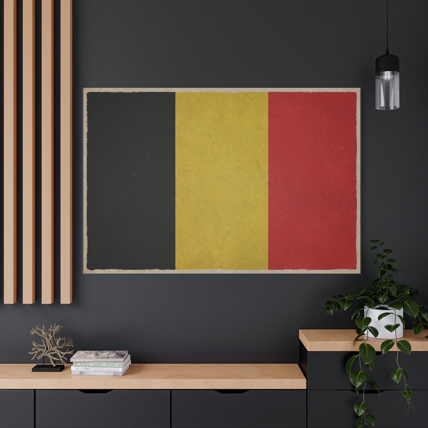 Belgium Flag Canvas Wall Art - Vintage Belgian Flag Print, Black Yellow Red Wall Decor - Rustic Patriotic Artwork - Living Room Home Decoration - Bedroom Home Decoration - Modern Farmhouse Style