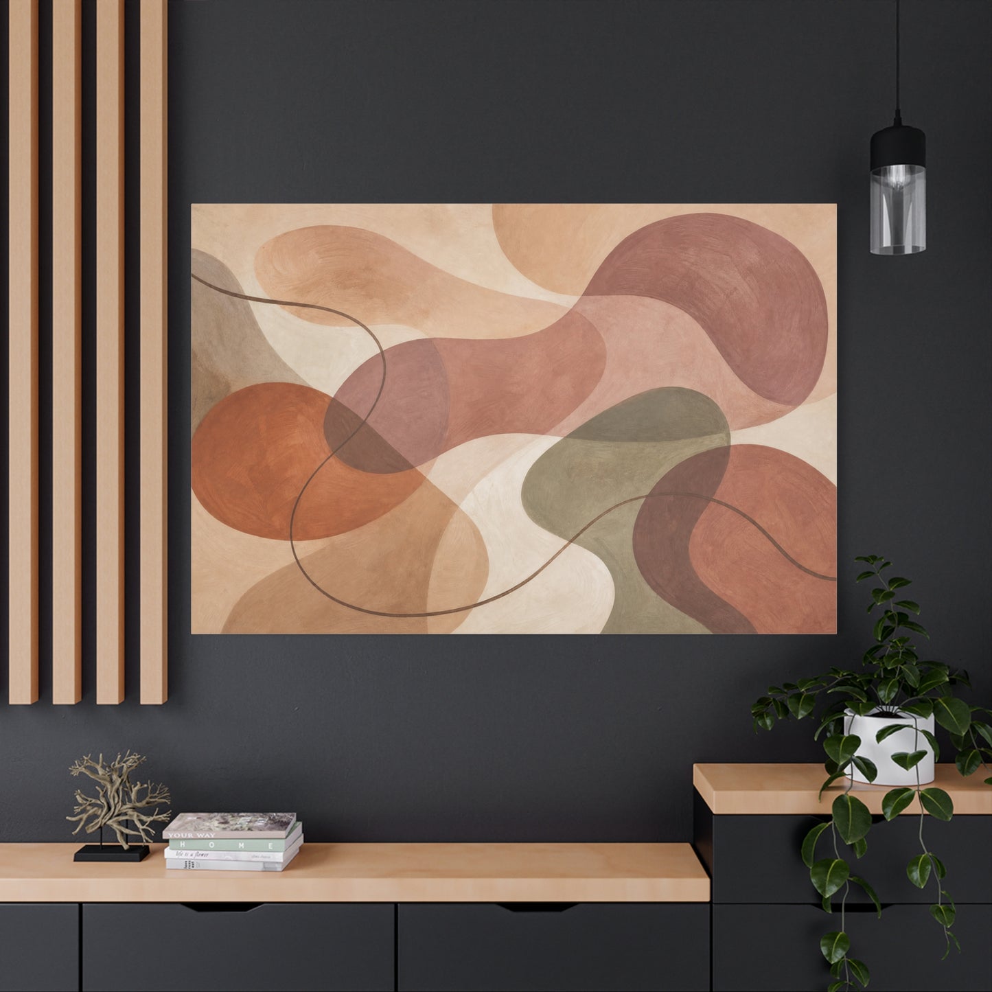 Abstract Geometric Canvas Wall Art - Earth Tone Modern Curved Shapes, Minimalist Neutral Composition - Contemporary Matte Canvas Print - Living Room Wall Decor, Bedroom Home Decoration - Ready to Hang