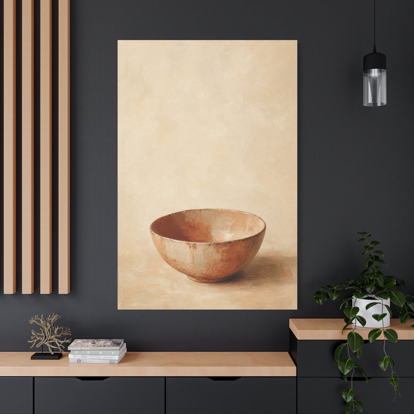 Rustic Ceramic Bowl Canvas Wall Art - Minimalist Still Life Neutral Beige Cotton Print - Contemporary Kitchen Wall Decor, Dining Room Accent, Modern Farmhouse Home Decoration - Bedroom Home Decoration
