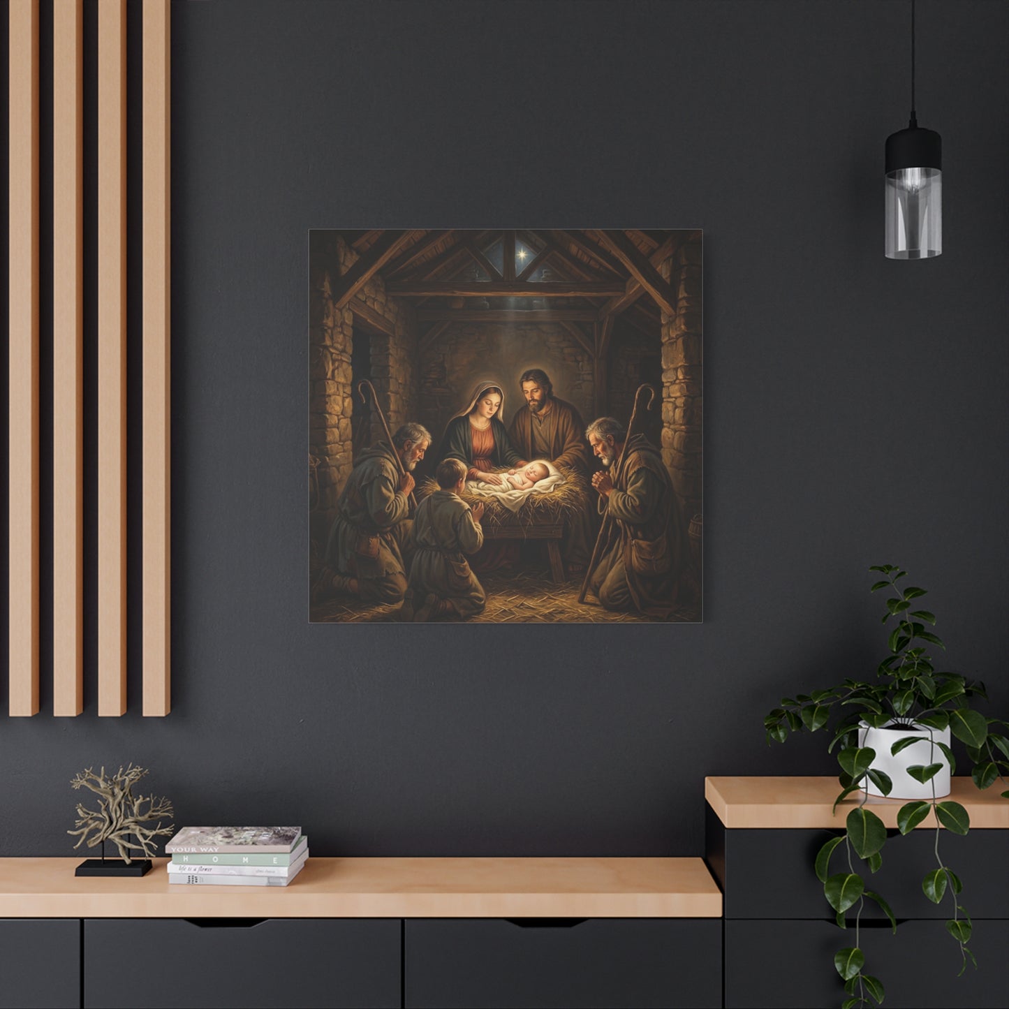 Nativity Scene Canvas Wall Art - Baby Jesus, Virgin Mary, Saint Joseph In Bethlehem Stable - Matte Cotton Print For Living Room Bedroom - Living Room Wall Decor - Bedroom Home Decoration