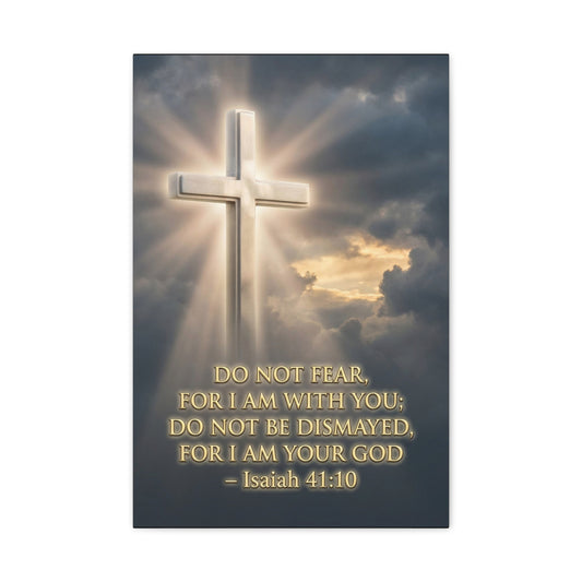 "Do Not Fear, For I Am With You" Cross Canvas Wall Art - Isaiah 41:10 Scripture Print, Glowing Christian Wall Decor, Traditional Faith Home Accent, Bedroom Living Room Office - Bedroom Home Decoration