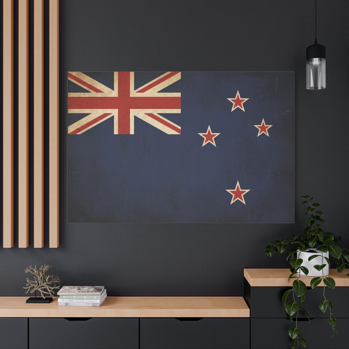 New Zealand Flag Canvas Wall Art - Vintage Kiwi National Banner Print, Distressed Navy Red Cream Design - Traditional Patriotic Style - Living Room Wall Decor Bedroom Home Decoration - Ready to Hang