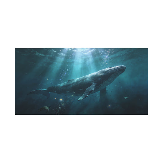 Humpback Whale Canvas Wall Art - Underwater Ocean Scene, Blue Marine Wildlife Decor - Matte Cotton Art Print, Contemporary Coastal Style - Living Room Wall Decor, Bedroom Accent - Ready to Hang