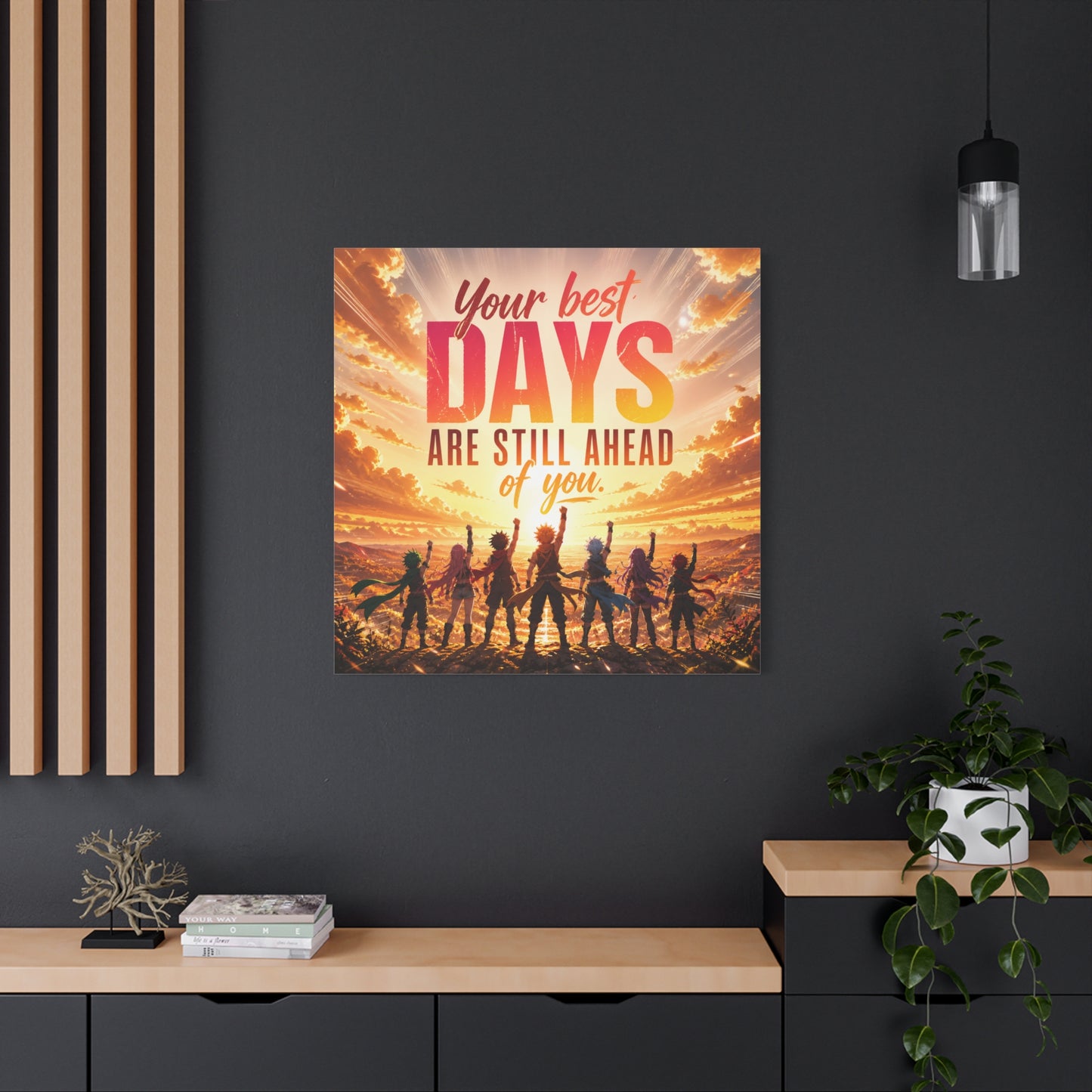 "Your DAYS Are Still Ahead Of You." Anime Quote Canvas Wall Art - Sunset Sky Motivational Poster Print - Contemporary Typography Decor - Bedroom Wall Accent - Ready to Hang - Bedroom Home Decoration