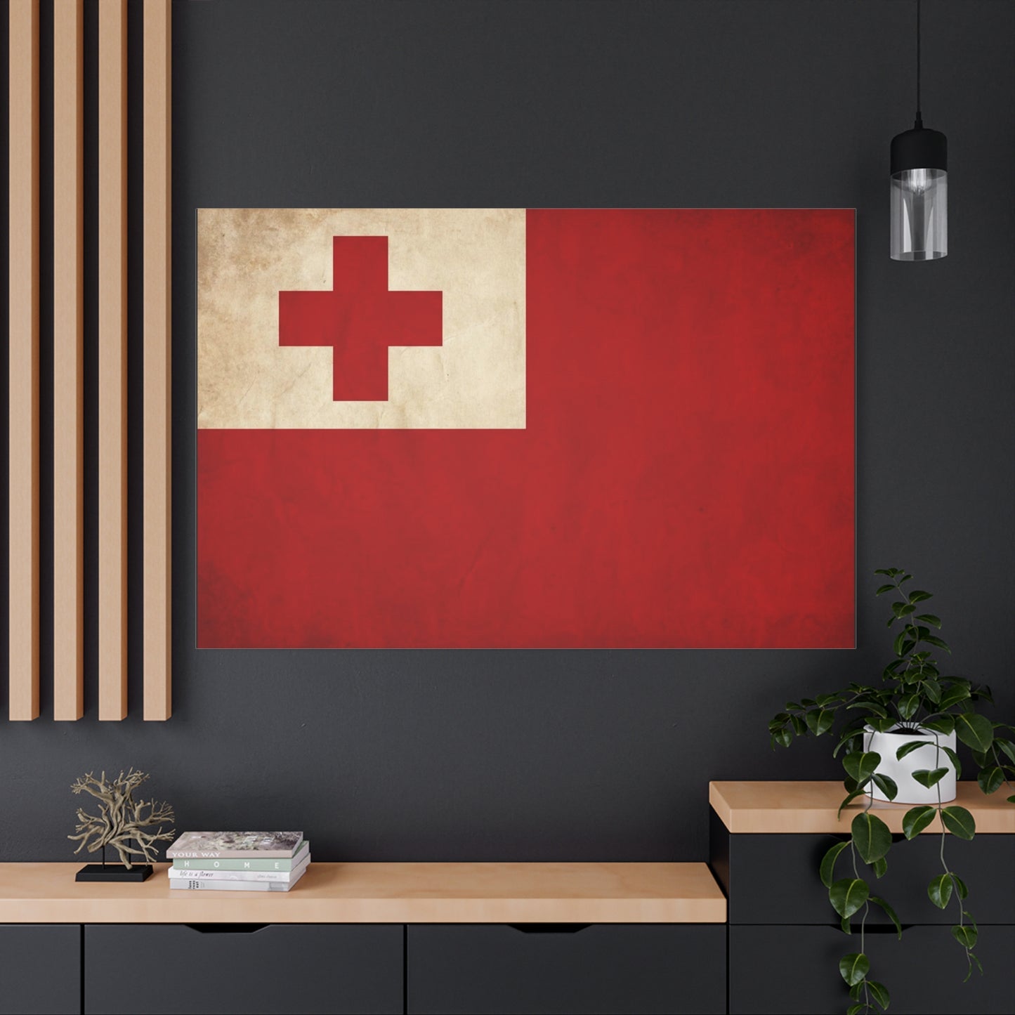 Tonga Flag Canvas Wall Art - Vintage Red Cross National Banner Print, Matte Cotton Decor - Traditional Patriotic Style - Living Room Home Decoration - Living Room Wall Decor - Bedroom Home Decoration