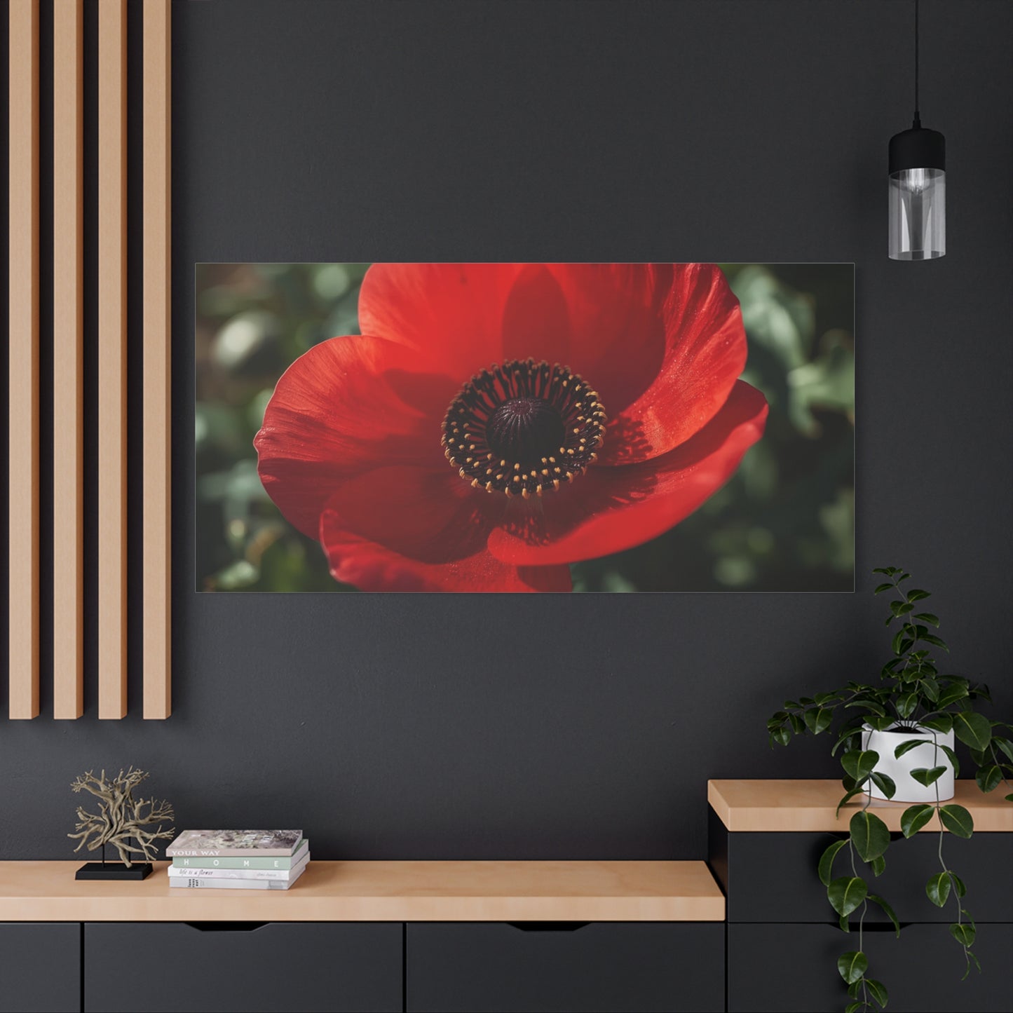 Red Poppy Flower Canvas Wall Art - Botanical Floral Close Up Art Print, Matte Canvas Print - Contemporary Nature Wall Decor, Bedroom Home Decoration, Living Room Accent, Office Art - Ready to Hang