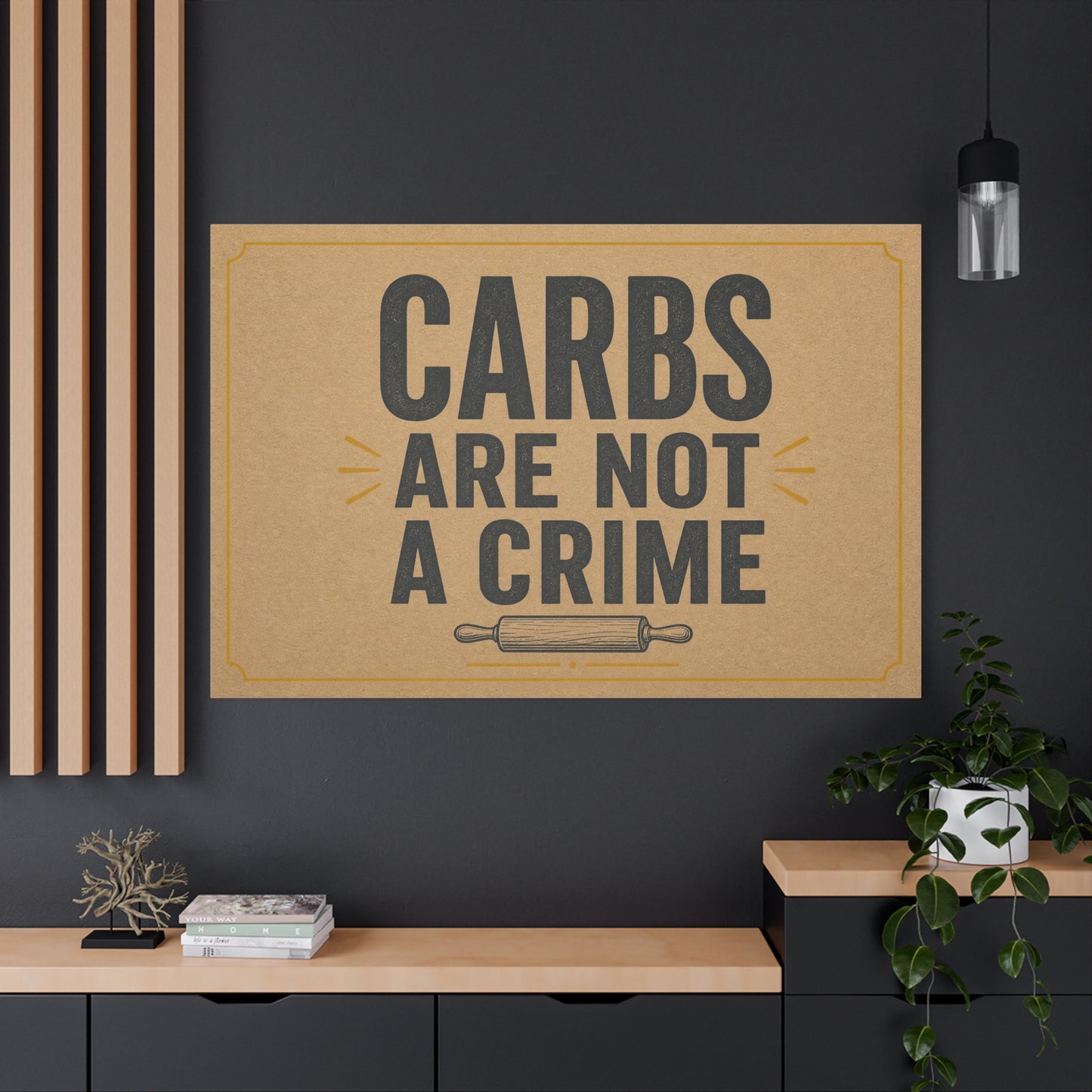 "Carbs Are Not A Crime" Funny Kitchen Canvas Wall Art - Rustic Typography Quote Print, Farmhouse Food Humor Decor - Dining Room Home Decoration - Living Room Wall Decor - Bedroom Home Decoration