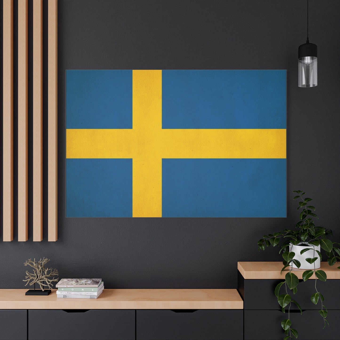 Sweden Flag Canvas Wall Art - Swedish National Flag Print, Blue Yellow Nordic Cross Decor - Minimalist Scandinavian Style - Living Room Wall Decor - Bedroom Home Decoration - Bedroom Home Decoration