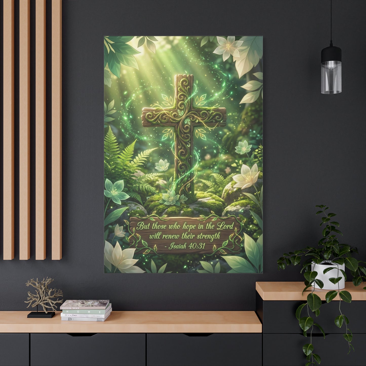 "But Those Who Hope In The Lord Will Renew Their Strength - Isaiah 40:31" Cross Canvas Wall Art - Woodland Scripture Decor, Christian Wall Hanging, Bedroom Living Room Accent - Bedroom Home Decoration