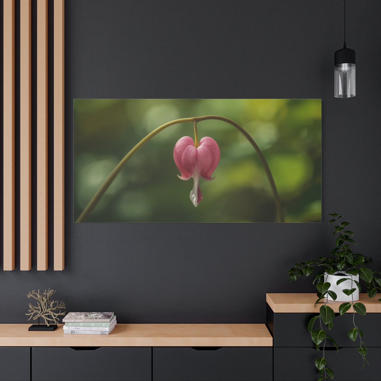 Bleeding Heart Flower Canvas Wall Art - Botanical Floral Art Print, Pink Bloom, Soft Green Bokeh - Contemporary Nature Wall Decor - Bedroom Home Decoration, Spa Wall Accent - Ready to Hang