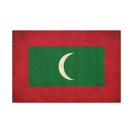 Maldives Flag Canvas Wall Art - Vintage National Banner Print, Red Green White Crescent - Patriotic Typography Style - Living Room Wall Decor, Bedroom Home Decoration - Bedroom Home Decoration