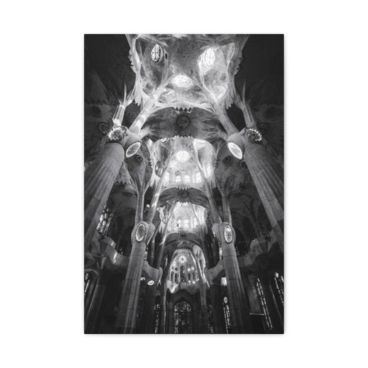 Sagrada Familia Cathedral Interior Canvas Wall Art - Black And White Architectural Art Print - Gothic Modern Sacred Ceiling View - Living Room Wall Decor Office Accent - Modern Farmhouse Style