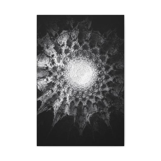 Abstract Black White Canvas Wall Art - Monochrome Fractal Mandala Design, Architectural Spiral Light - Matte Cotton Art Print - Contemporary Decor For Living Room, Bedroom, Office Accent