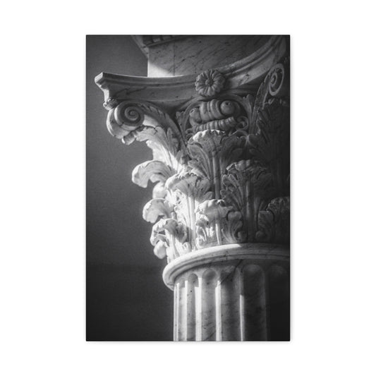 Corinthian Column Canvas Wall Art - Black And White Architectural Art Print, Matte Cotton Decor - Traditional Classical Style - Living Room Wall Decor, Office Art - Bedroom Home Decoration