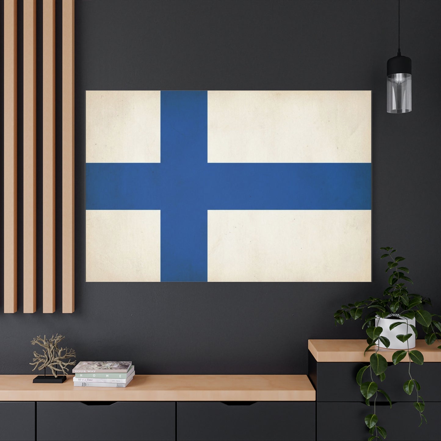 Finland Flag Canvas Wall Art - Blue Nordic Cross Finnish Country Print - Vintage Minimalist Patriotic Decor - Living Room Wall Decor, Bedroom Home Decoration, Office Art - Bedroom Home Decoration