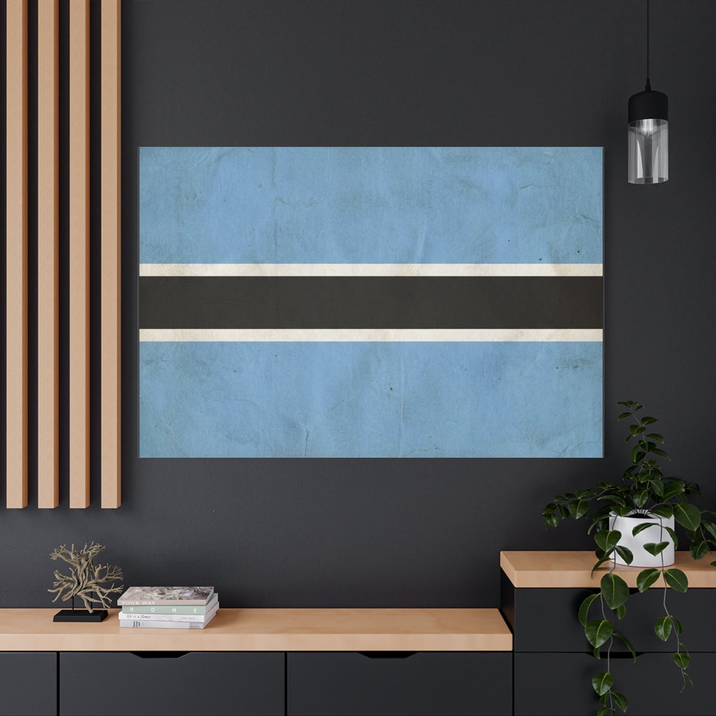 Botswana Flag Canvas Wall Art - Blue Black White Stripe National Print - Minimalist Patriotic Decor, Contemporary Wall Hanging, Living Room Home Decoration - Bedroom Home Decoration - Ready to Hang