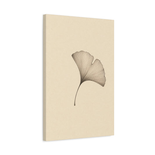 Ginkgo Leaf Canvas Wall Art - Minimalist Botanical Line Drawing, Neutral Beige Cotton Art Print - Contemporary Zen Style - Bedroom Wall Decor, Living Room Home Decoration - Bedroom Home Decoration