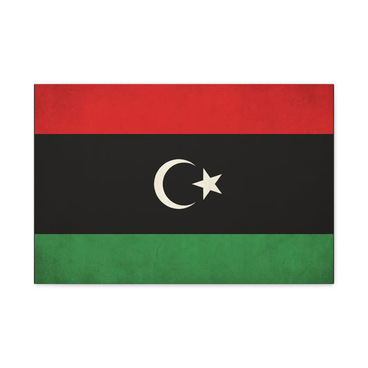 Libya Flag Canvas Wall Art - Red Black Green Crescent Star Print Picture - Vintage Patriotic Style, Matte Finish Canvas Print, Living Room Wall Decor, Bedroom Home Decoration - Bedroom Home Decoration