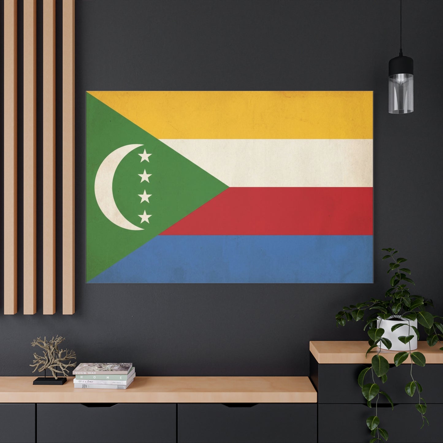 Comoros Flag Canvas Wall Art - Crescent And Four Stars National Print - Vintage Patriotic Decor, Cotton Canvas Wall Hanging - Living Room Home Decoration - Bedroom Home Decoration - Ready to Hang