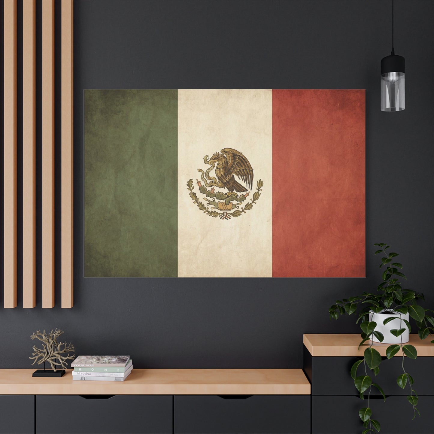 Vintage Mexico Flag Canvas Wall Art - Mexican Eagle Emblem Tricolor Print - Rustic Patriotic Decor, Distressed Cotton Canvas, Living Room Wall Decor, Office Art - Modern Farmhouse Style