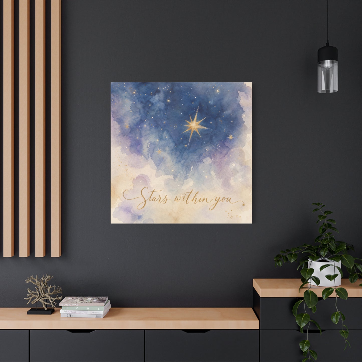 "Stars Within You" Celestial Canvas Wall Art - Watercolor Night Sky Quote Print - Gold Star Galaxy Decor - Inspirational Bedroom Wall Decor, Nursery Home Decoration, Bohemian Office Art