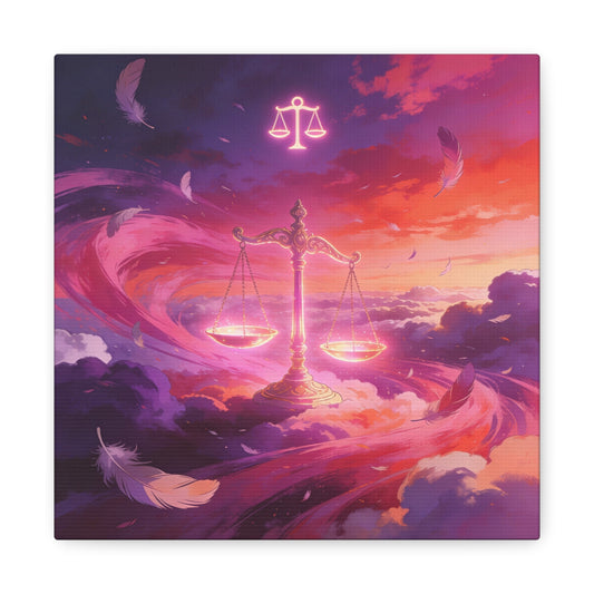 Libra Scales Canvas Wall Art - Zodiac Sky Illustration, Glowing Balance Symbol - Matte Cotton Art Print, Contemporary Celestial Style - Bedroom Home Decoration, Office Wall Decor - Ready to Hang