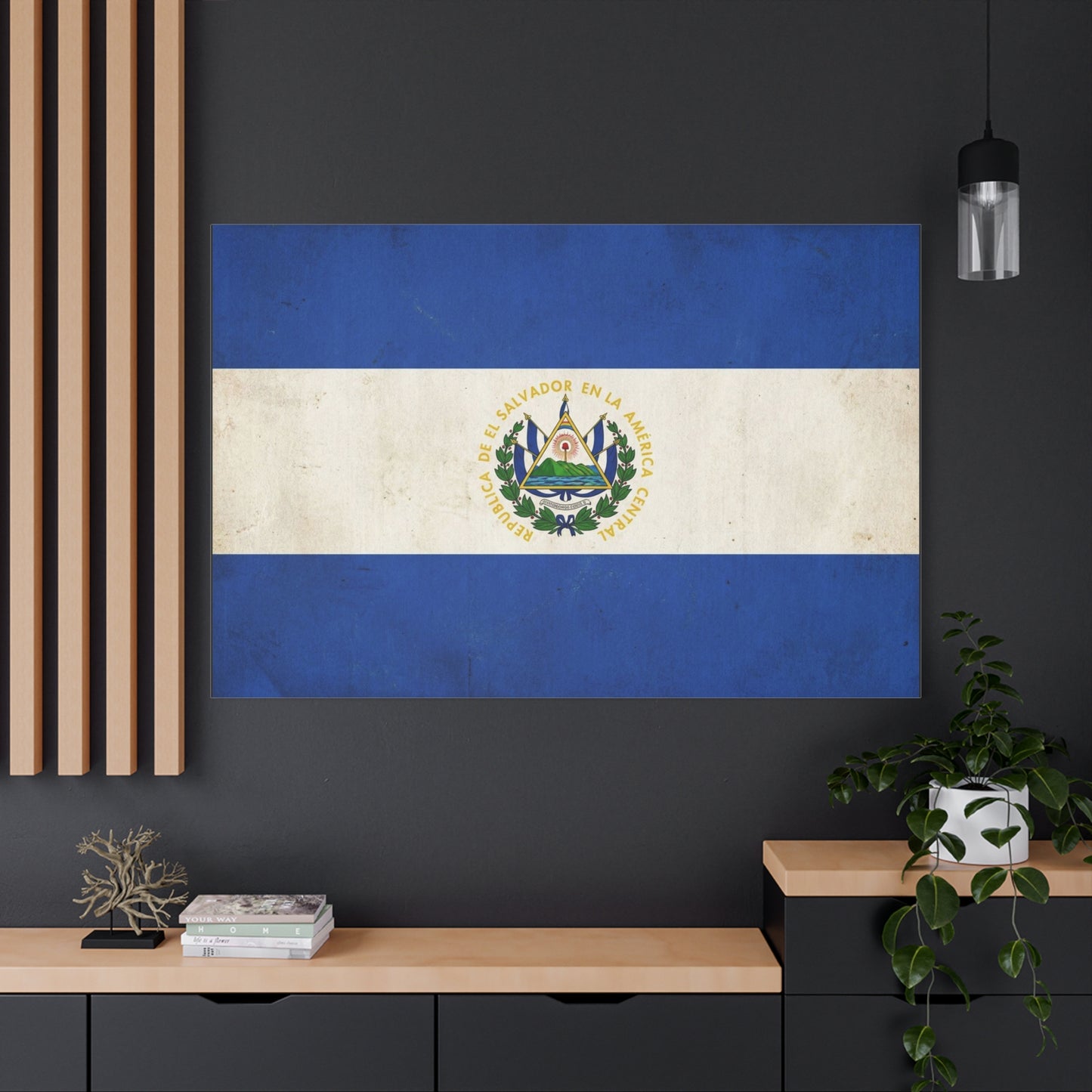 El Salvador Flag Canvas Wall Art - Republica De El Salvador En La America Central - Vintage Blue White National Banner Print - Heritage Decor For Living Room, Office, Dorm - Living Room Wall Decor