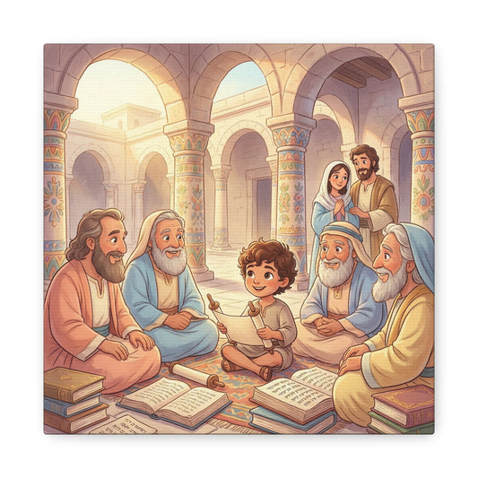 Young Jesus Teaching In Temple Canvas Wall Art - Biblical Child Scripture Scene, Cotton Print - Traditional Religious Decor For Nursery, Bedroom, Sunday School, Living Room Home Accent - Ready to Hang