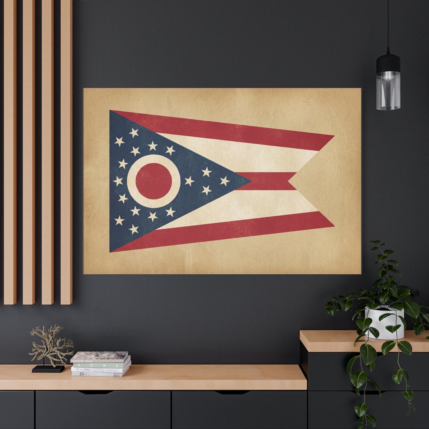 Ohio State Flag Canvas Wall Art - Vintage Buckeye Banner Print, Patriotic Red White Blue Decor - Rustic Americana Style - Living Room Home Decoration - Living Room Wall Decor - Bedroom Home Decoration