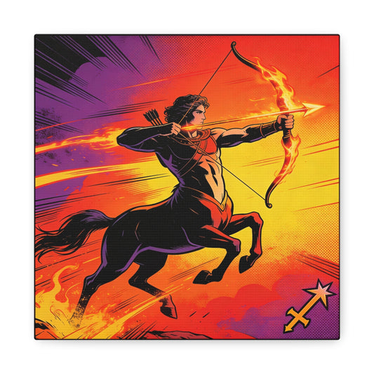 Sagittarius Centaur Archer Canvas Wall Art - Fiery Zodiac Illustration, Bold Mythology Decor - Matte Canvas Print, Modern Pop Art Style - Bedroom Home Decoration, Office Wall Decor - Ready to Hang