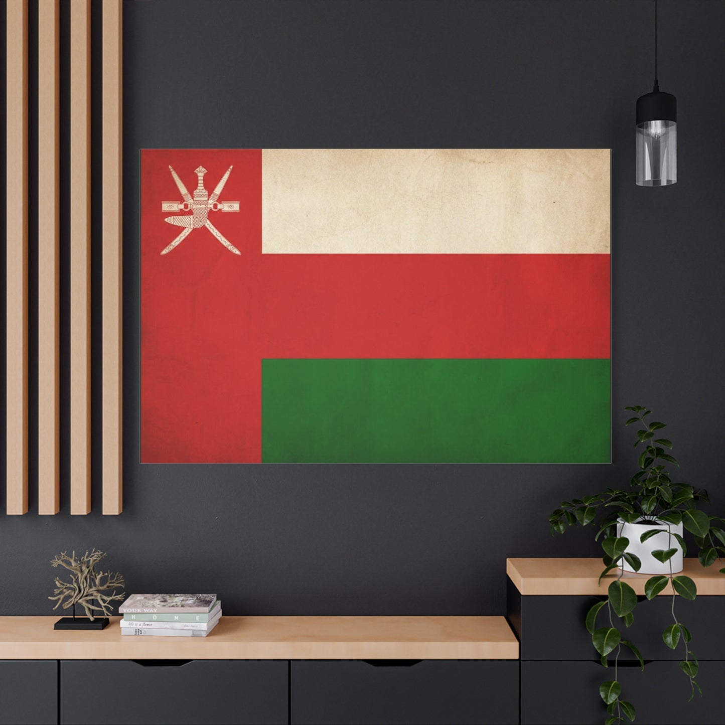 Oman Flag Canvas Wall Art - Vintage Sultanate Banner Print, Red White Green Emblem Decor - Patriotic Traditional Style - Living Room Home Decoration - Bedroom Home Decoration - Living Room Wall Decor