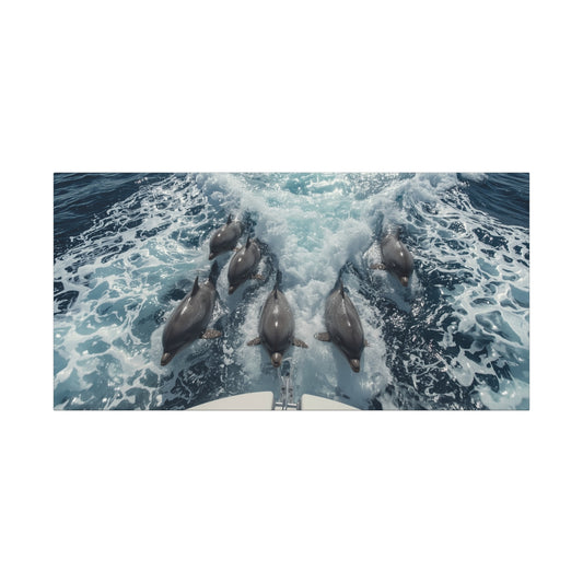 Dolphin Pod Canvas Wall Art, Ocean Wildlife Print Picture - Blue Sea Foam Art Print, Coastal Style, Living Room Wall Decor, Bedroom Home Decoration, Vacation Rental Accent - Bedroom Home Decoration